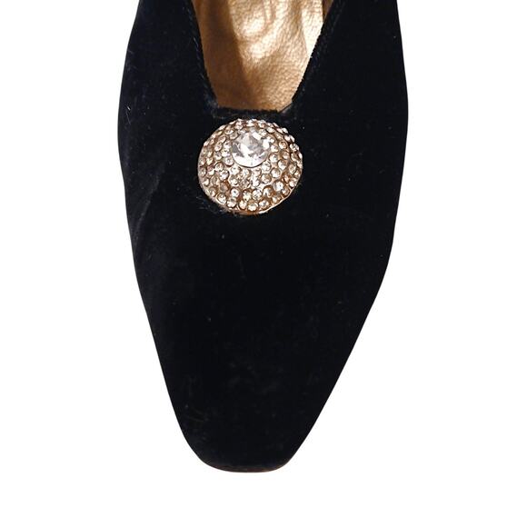 Yves Saint Laurent Black Velvet Jeweled Pointed Toe Heels Size 9.5 Party Vintage - Picture 6 of 16